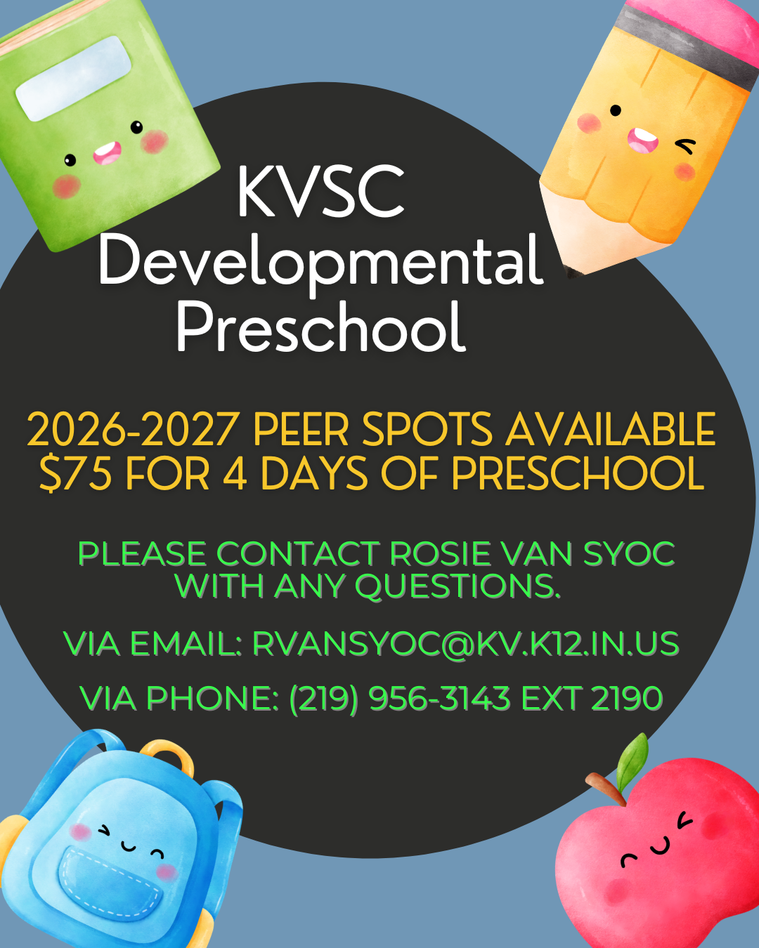 Preschool has Peer openings for 26-27 school year 